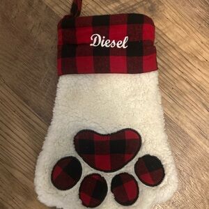 Diesel paw print  Plaid Paw Christmas Stocking
